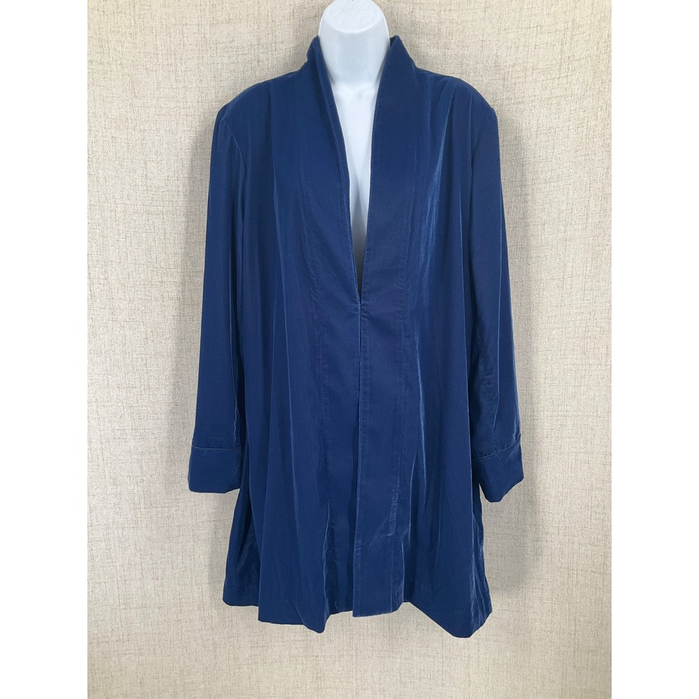 Soft Surroundings Jacket Women Large Blue Velvet Open Front Shawl Collar Classic